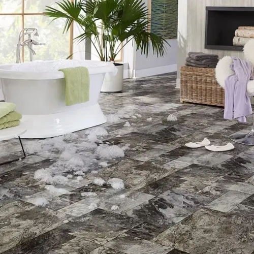 Seamless vinyl sheet flooring in a modern interior