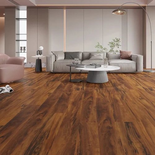 Realistic wood-look vinyl flooring in a modern living room