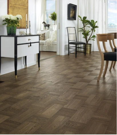 Basketweave wooden flooring in elegant home interior