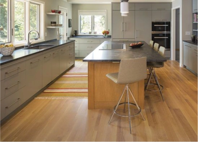 "Durable flooring in contemporary kitchen space"