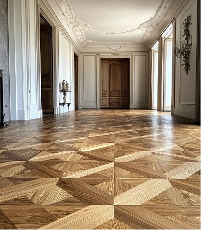 "Geometric wood parquet flooring Dubai"