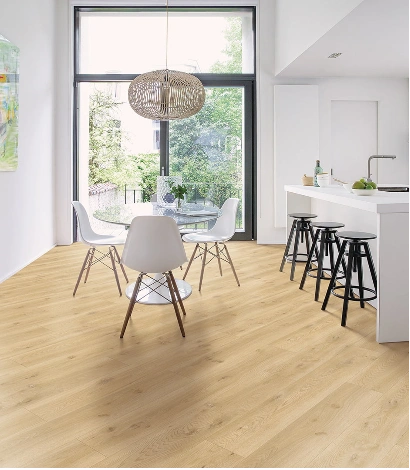 Diagonal wooden flooring pattern in living room