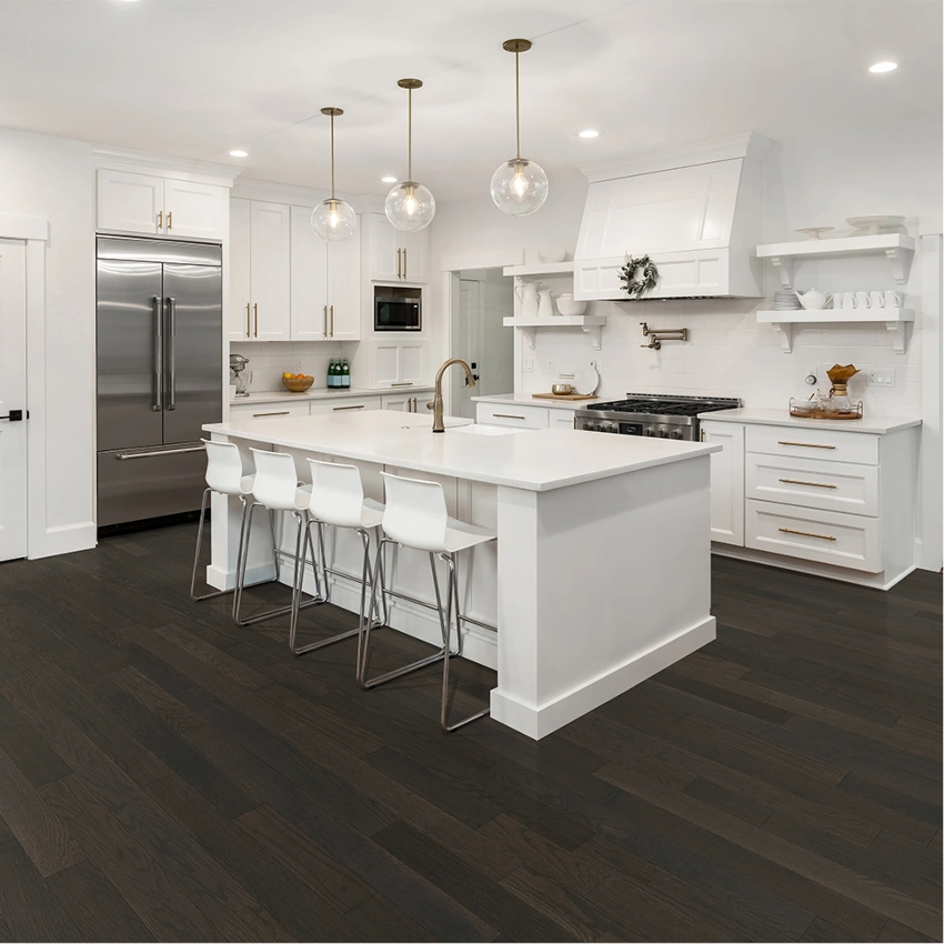 "Modern kitchen with elegant flooring design"