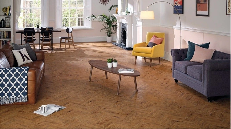 Designer parquet wood flooring installed in a modern Dubai interior