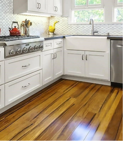 Wood-texture flooring for modern kitchens