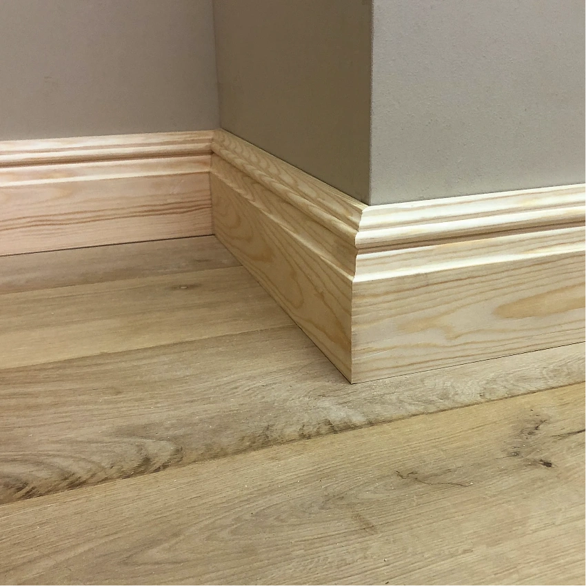 Wooden skirting with basketweave texture