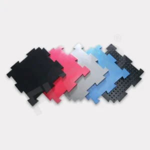 Interlocking rubber tiles installed on gym floor
