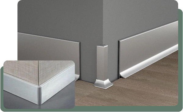 Aluminium skirting board with sleek metallic finish