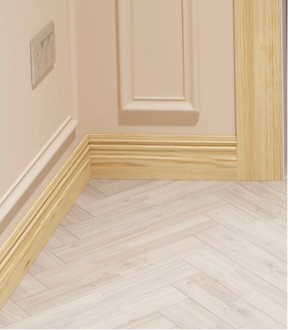 Chevron pattern wooden skirting board